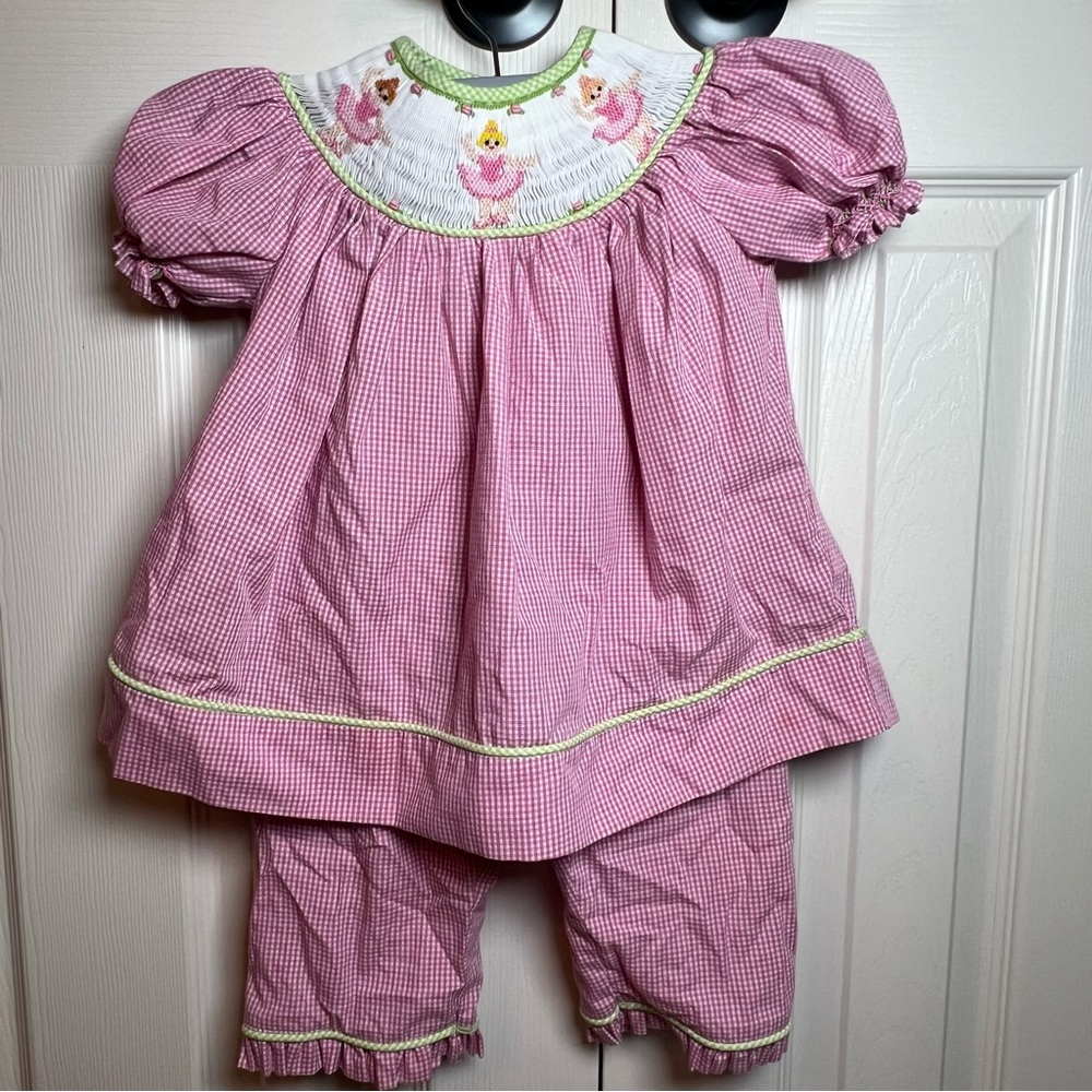 Pink Gingham Smocked Baby Dress with Bloomers